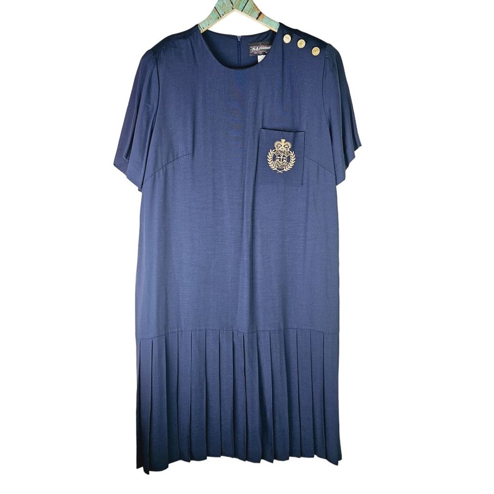 Vintage 90's S.L. Fashions Crested Pocket Button Pleated Drop Waist Dress, 18WP